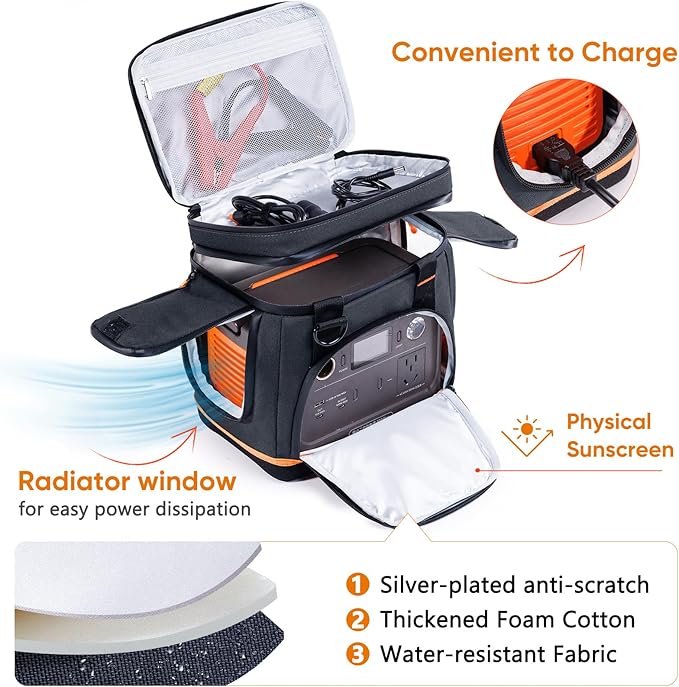 Double-Layer Travel Carrying Case for Jackery Explorer 300/240/160 – Portable Power Station Storage Bag with Molded Bottom, Side Ventilation, Front Pockets for Jackery Accessories & Solar Generator