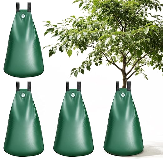 HIRALIY 20 Gallon Tree Watering Bag, 4 Pack, Slow Release 1-5 Days, Deep Root & Automatic Drip Irrigation System, for Multi-Trunk Newly Planted Small Trees and Shrubs