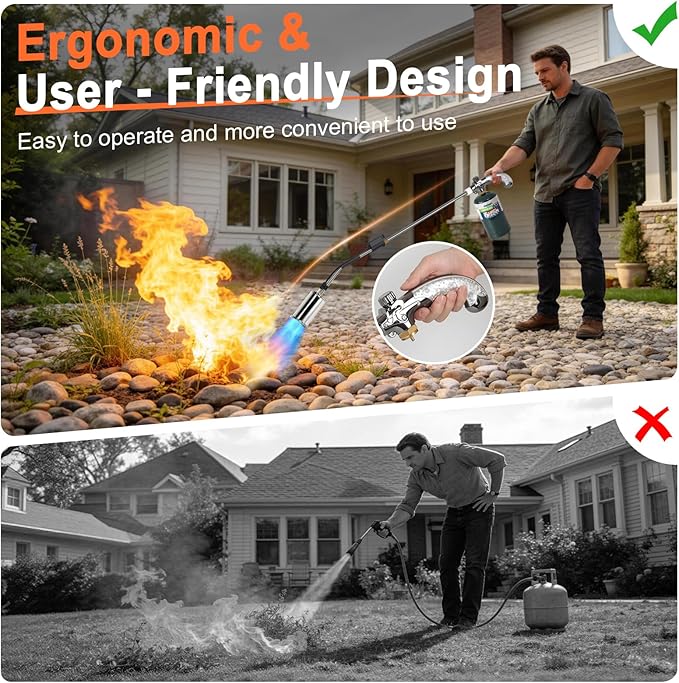Propane Torch Weed Burner,37" Extended Blow Torch with Flame Control Valve, Flame Thrower Detachable Long Arm,Burner Torches for Outside, Yard,Garden,BBQ,Weeding,Wood,Melting Snow