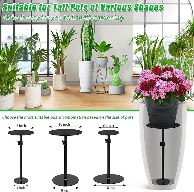 Plant Risers for Inside Pots, Metal Planter Inserts Pot Filler, 11-20" Rise | 6" 8" 10" Top Base, Set of 2, Adjustable Plant Lift Inserts for Large Pots, Pot Risers for Indoor Outdoor Tall Taper Planters