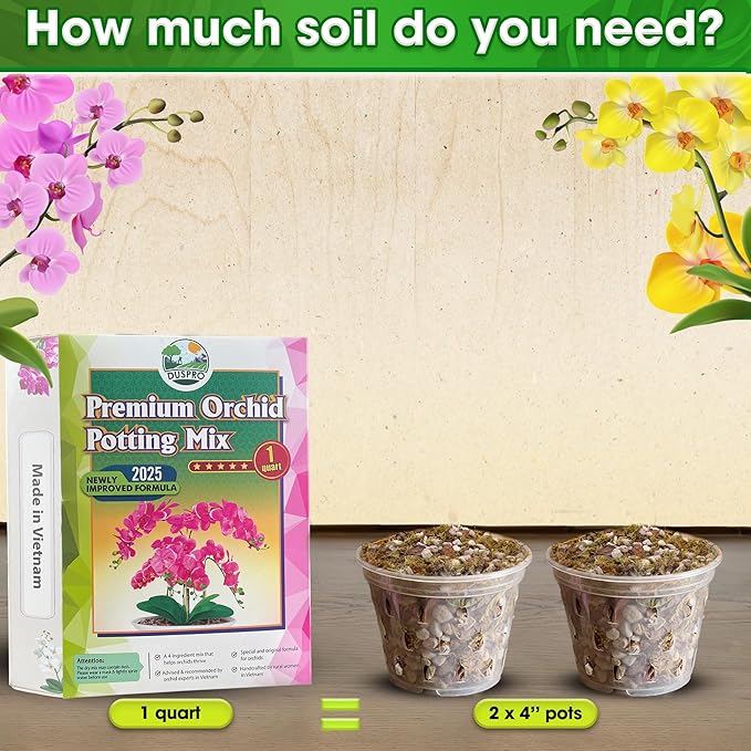 [Upgraded] DUSPRO Orchid Potting Mix for Repotting with Forest Moss, Pine Bark, Perlite & Pumice, Orchid Bark Potting Mix, Orchid Repotting Soil, Drainage Indoor Potting, Orchid Pot Not Included,1 QRT