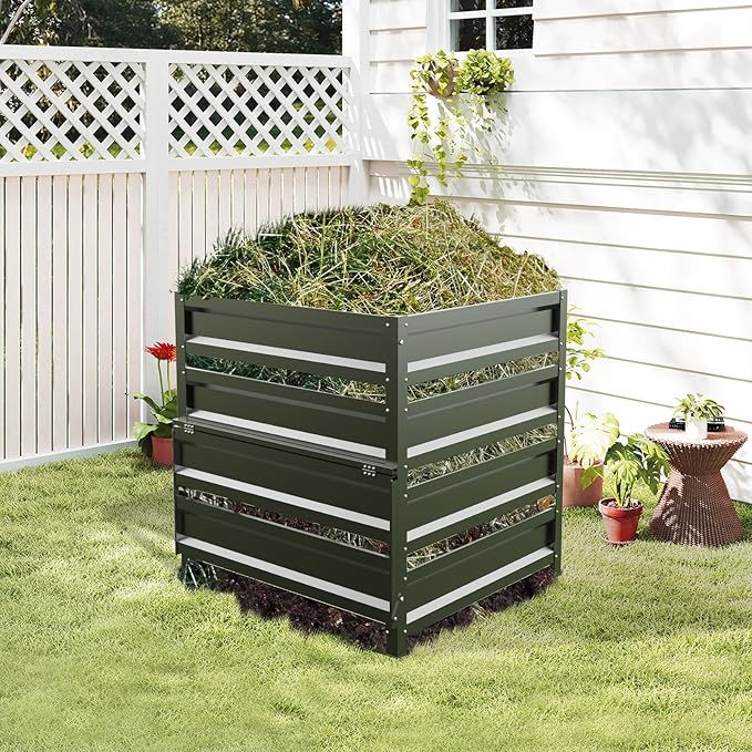 Compost Bin Outdoor -170 Gallon Composter with Rust-Proof Coating, Painted Finish, Large Compost Bin for Producing Fertilizer from Kitchen Waste and Fallen Leaves