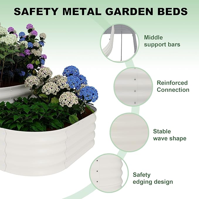 IDEALHOUSE Triple-Layer Galvanized Raised Garden Bed, 61x42x31 Inch Outdoor Modular Planter Box for Vegetables, Herbs & Flowers, 3-in-1 Open-Base Design for Deep Root Growth, White