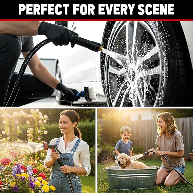 Garden Hose 25ft x 5/8", NON-EXPANDABLE Heavy Duty Premium Flexible Water Hose, No Kink, Leakproof, Lightweight Hybrid Hose with Male to Female Fittings for Household、Backyard