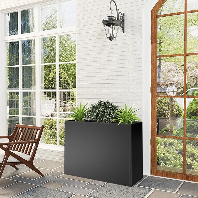 Nessxa Tall Metal Planter Box for Outdoor Plants 30" L x 12" W x 24" H, Heavy Duty Steel Large Planter Box with Removable Insert Shelf, Modern Décor for Tall Plants, Trees, Flowers (Black)