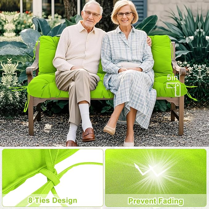 Porch Swing Cushions 2 Seater Replacement Thicken 5" Waterproof & Fade Resistant Swing Cushions for Outdoor Furniture Bench Patio Swing Cushion with Backrest & Ties(Green 40x40x5inch)