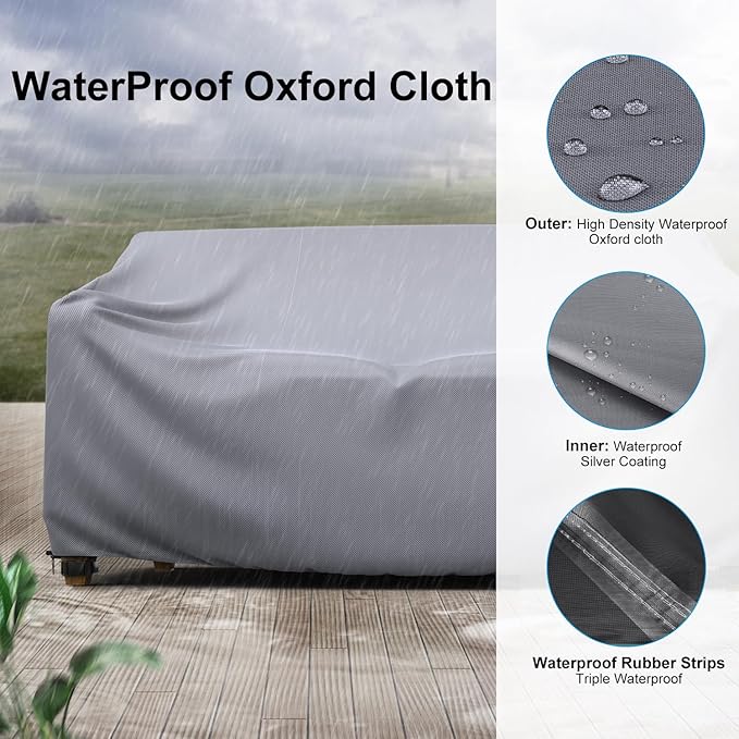 Mrrihand Heavy Duty Patio Sofa Cover, Mrrihand 3-Seater Outdoor Sofa Loveseat Cover, Outdoor Patio Furniture Cover with Air Vent and Handles, 60" W×42" D×30" H, Grey