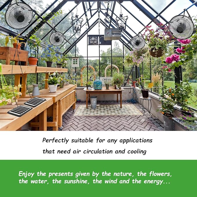 Solar Powered Fan, 8 Inch Install-Free with 25W Dual Solar Panels, Cloudy Days Working Solar Fan for Air Circulation and Cooling in Greenhouse, Chicken Coop, Pet House, Attic, 14ft Long Cable