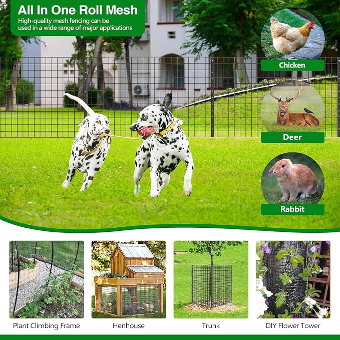 GILPWA Welded Wire Fence, 50ft(L) x 48inch(H) Garden Fence for Dog, 2 Inch x 3 Inch 16GA Fencing for Chicken, PVC Coated Anti-Rust Roll Metal Wire Mesh Fence for Yard Vegetable, Green