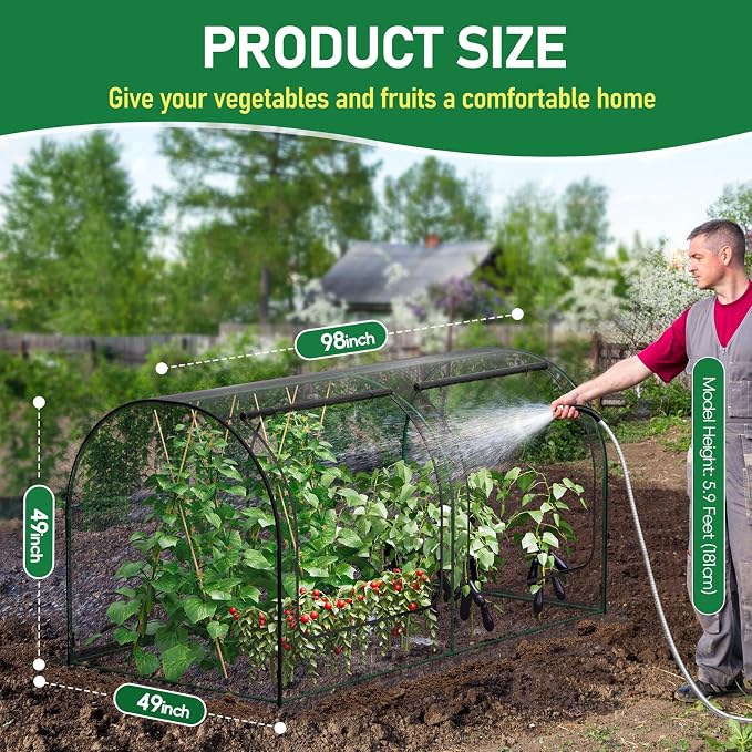 SPECILITE 98x49x49in Garden Plant Netting Mesh Cover for Raised Bed with Roll-up Zipper Door for Vegetables Fruits, Large Tunnel Gardening Net, Black