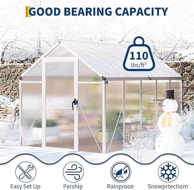 IDEALHOUSE 6×10 FT Greenhouse, Large Walk in Greenhouses for Outdoors and Garden Planting, Polycarbonate Greenhouse with Enhanced Aluminum Frame, Green Houses with Quick Setup Structure and Roof Vent