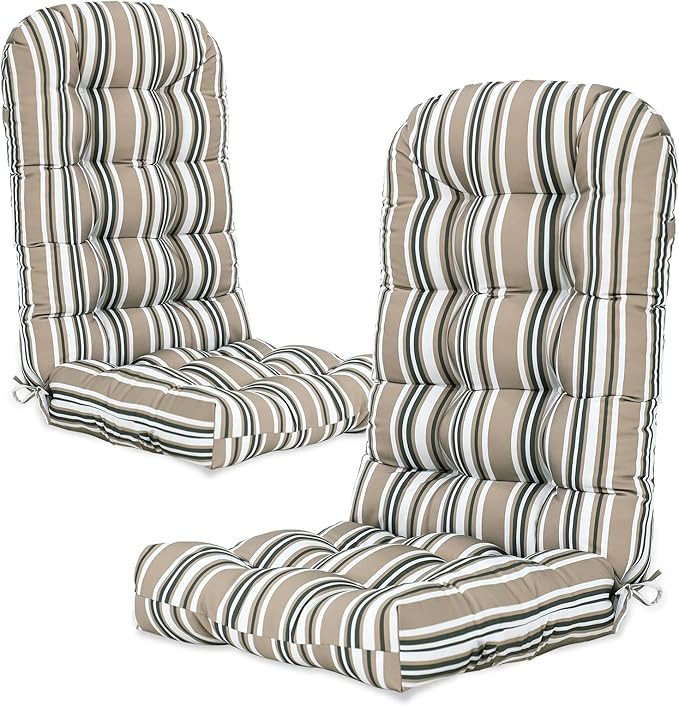 COOS BAY High Back Adirondack Chair Cushions for Outdoor Furniture, 49x20x5 in Water-Resistant Thick Tufted Patio Chair Cushions with Secure Straps, Set of 2, Beige Stripes