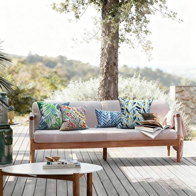 LVTXIII 2 Pack Outdoor Pillow Covers ONLY 18x18 Inch, Water-Repellent Square Decorative Cushion Covers for Patio Furniture, Garden, Sofa, Islamorada Blue Green