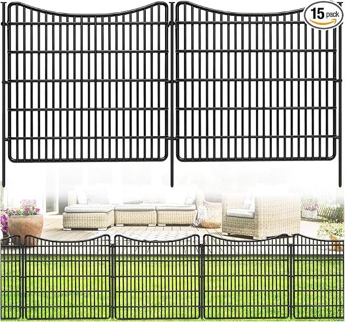 ULIOK 15 Panels Dog Fence Outdoor for Yard, 32 in(H) X 37.9 ft(W) Garden Fence Animal Barrier, No Dig Garden Fencing Outdoor, Dogs Rabbits Blocker Metal Wire Decorative Fences for Yard, Patio