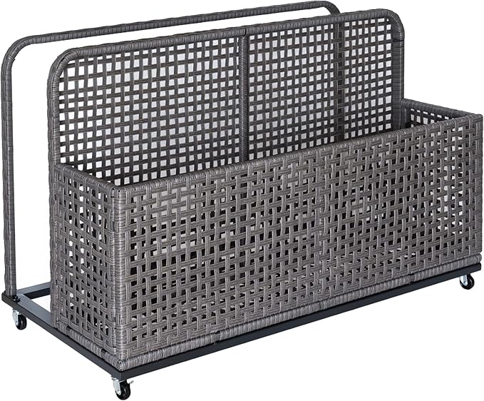 GlowSol Outdoor Storage Basket, 43.3" x 22.5" x 28.7" Poolside Float Storage, All-Weather PE Rattan Pool Float Caddy With Wheels, for Patio, Poolside, Backyard, Floaties, Life Vests, Beach Balls