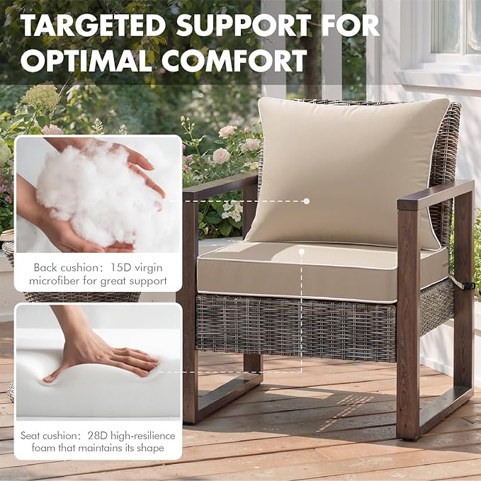 MIULEE Beige Outdoor Seat Cushion 24x24 Inch Waterproof & 3 Year Fade Resistant Deep Seat and Back Cushion for Patio Furniture Chair Sofa Couch with Handle and Adjustable Straps