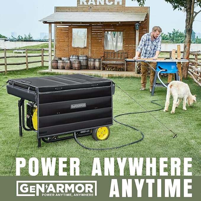 GenArmor Generator Covers While Running, 100% Waterproof Heavy Duty Tarps Generator Tent, Portable Outdoor Generator Enclosure for Most 4000w~13000w Generators, Black, Windproof Kit Version