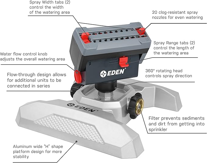 Eden Adjustable Mini Oscillating & Mobile Rotary Garden Sprinklers Bundle with Quick Connect