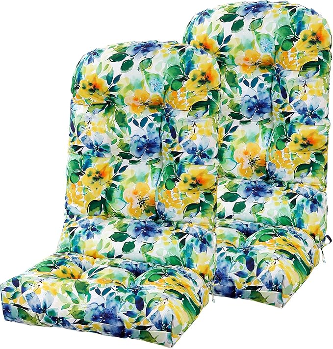 Adirondack Chair Cushions Set of 2, High Back Patio Chair Cushions 48 x 19.7 x 4.7 Inch, Indoor/Outdoor Thickened Rocking Chair Cushion, Fade-Resistant & Waterproof (Flower Green)
