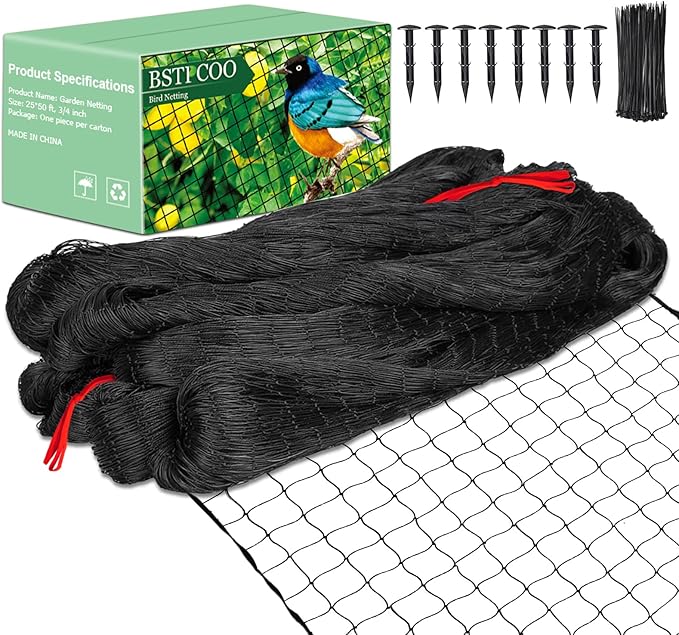 BSTPCOO Bird Net 25'x50' Bird Netting for Chicken Coop Roof, Nylon 3/4" Mesh Poultry Netting Garden Nettings for Fruits Trees Plant, Aviary Nettings Deer Fence Trellis Net