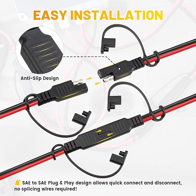 Oyviny 25FT Battery Charger SAE Extension Cable 16AWG, 2 Pin SAE Quick Connector for Solar Panel,Automotive,Charging, Trolling Motor with Reversing Adapter