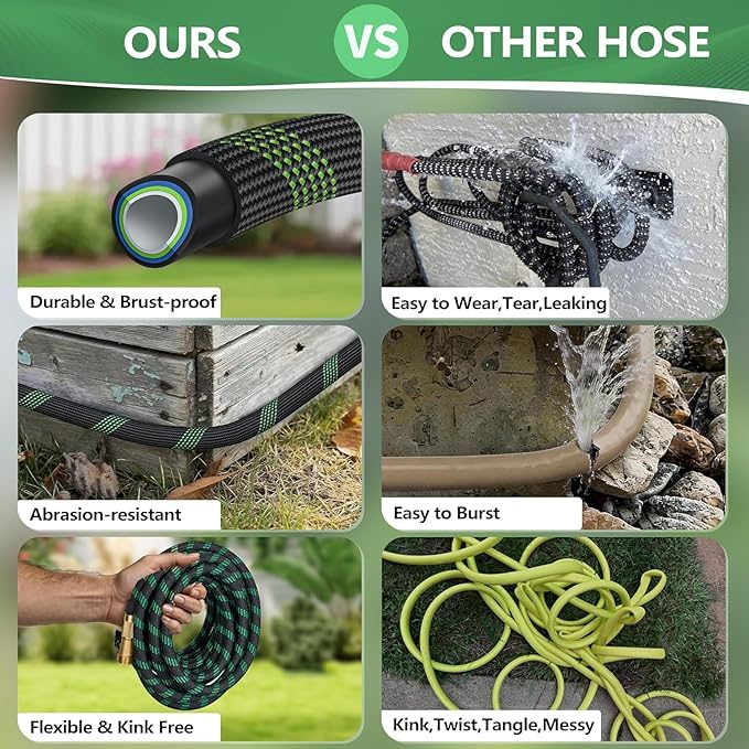 25 ft Garden Hose, Flexible Ultra Lightweight Durable Garden Hose, Kink-Free Water Hose with 10 Function Sprayer - Non-Shrinking Garden Hoses, Easy to Store,All-Weather, Car Washing Pipe Garden Hoses