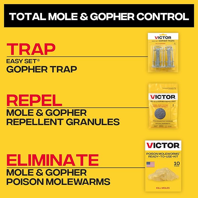 Victor Poison Moleworms - M6009 - 10 Worms, 5 Tunnel Locator Flags - Kills Moles Outdoors