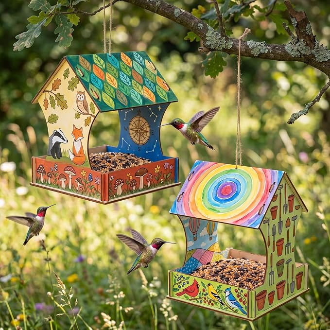 DoubleFill 24 Pack Wooden Bird Feeder Kits, DIY Bird House Kits, Build and Paint Craft for Adults, Unfinished Birdhouse Wood Craft for Educational Fun Art Outdoor Activities Gift