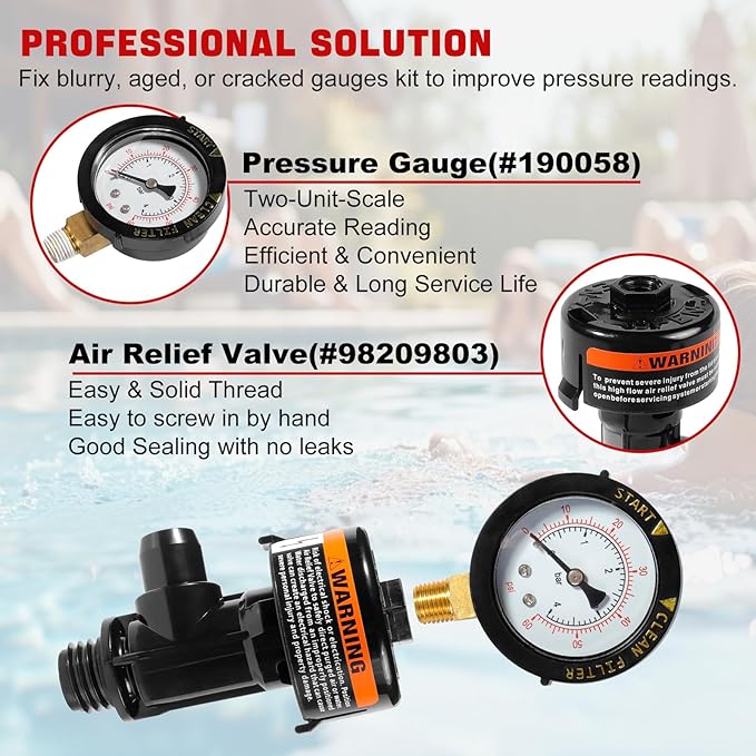 98209800 Manual Air Relief Valve Assembly with Pool Filter Pressure Gauge Compatible with Pentair Pressure Relief Valve Fit for Pool and Spa Filter FNS,Clean and Clear,Quad DE,SMBW 2000/4000 Series
