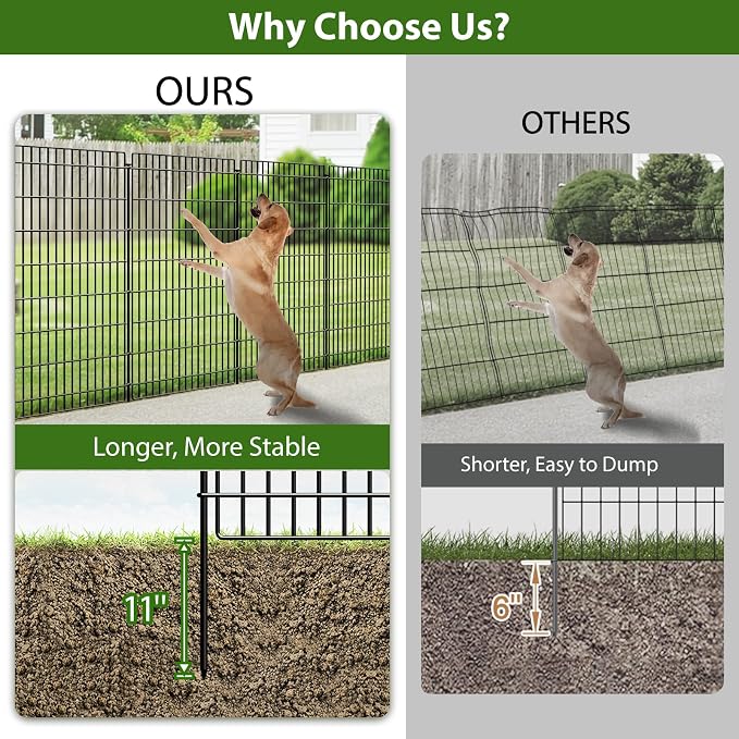 10 Panels No Dig Metal Garden Fence, 48 in (H) x 25.3 ft (L), Tall Animal Barrier Rustproof Outdoor Border for Dogs Rabbits, Decorative Wire Fencing for Yard Patio Temporary Fence with Stakes, Black