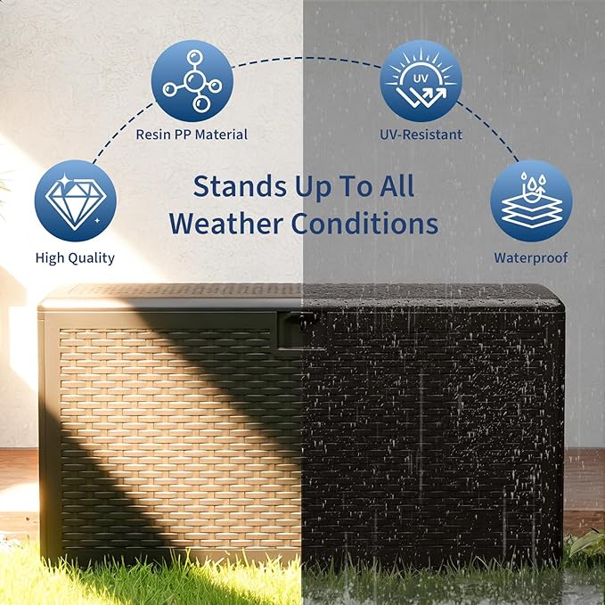 73 Gallon Waterproof Large Resin Deck Box Indoor Outdoor, Lockable Storage Container for Patio Furniture Cushions, Throw Pillows, Garden Tools, and Pool Floats, Black 44.5"L * 21.1"W * 22"H