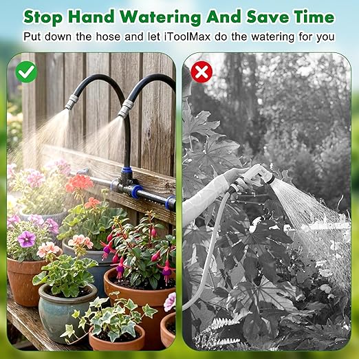 360° Adjustable Drip Irrigation System, 98FT Garden Watering System with 30 Nozzles, Water Sprinkler for Garden, Yard, Lawn, Greenhouse, Plants, Backyard Misting System