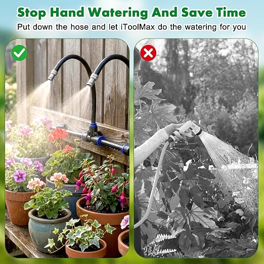 360° Adjustable Drip Irrigation System, 49FT Garden Watering System with 15 Nozzles, Water Sprinkler for Garden, Yard, Lawn, Greenhouse, Plants, Backyard Misting System