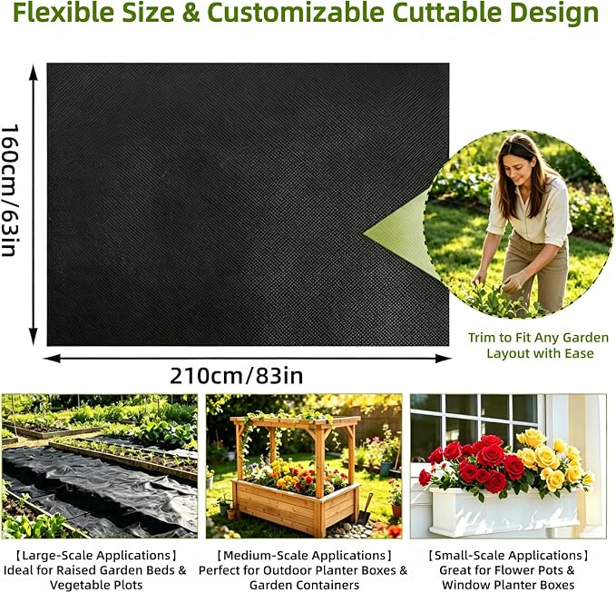2 Pack 63"x83" Heavy Duty Non Woven Raised Garden Bed Liner, Cuttable Reusable Planter Box Liner