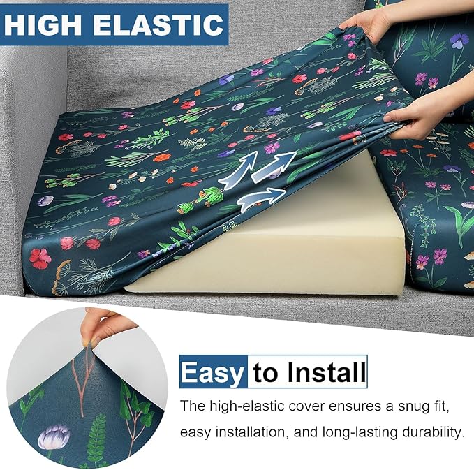 pickyNproud 8Pcs Patio Cushion Covers Stretch Outdoor Couch Cushions Slipcovers Replacement Washable Furniture Protector with Elastic Bottom Sofa Chair Seat Cover, Green Flower