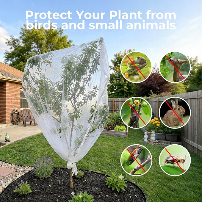 Fruit Tree Netting Cover with Zipper & Drawstring, 2 Packs 8ft x 8ft Insect Bird Barrier Netting for Garden Protection, Ultra Fine Mesh Garden Netting