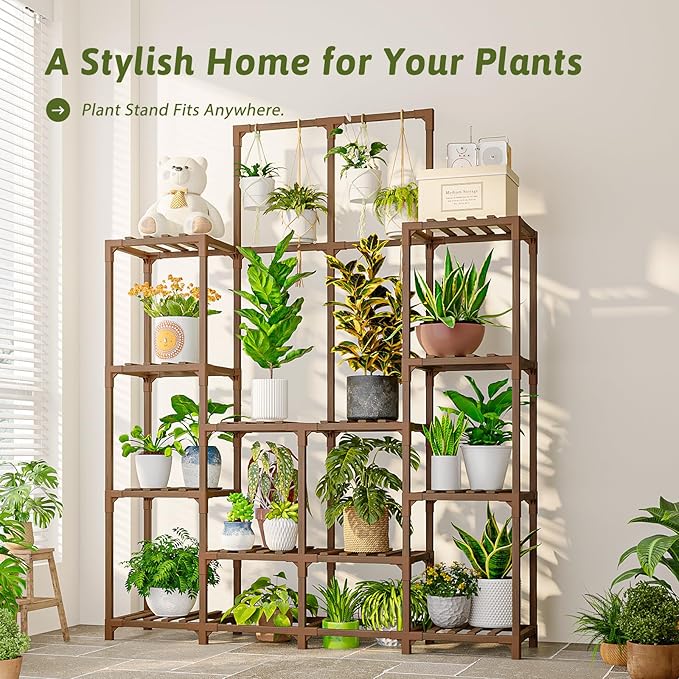 GENTINGBRO Plant Stand Indoor Outdoor 63" Tall Plant Shelf for Plants 12-Tier Large Plant Sheves for Living Room Heavy Duty Plant Rack Garden Balcony Patio Hanging Planter