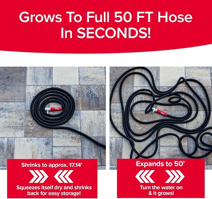 Pocket Hose 50 FT Silver Bullet 2.0 Expandable Garden Hose w/Turbo Shot Nozzle, AS SEEN ON TV, Lead-Free, Solid Aluminum Connectors, Easy On/Off Valve, Kink-Free, Leak-Proof