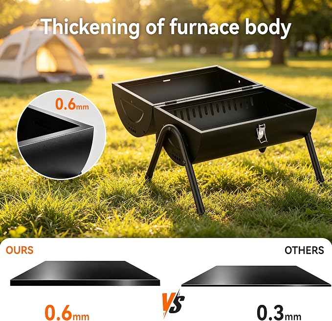 KEYO GRILL Portable Charcoal Grill, 2 IN 1 Double-Sided Small Tabletop Barbecue Grill with Enameled Baking Dish, Heavy Duty small charcoal grill for Outdoor Camping BBQ Grilling Backyard Party Cooking