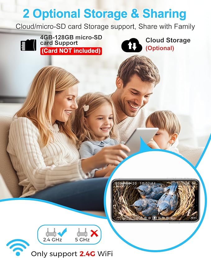 Bird House with Camera Solar Powered,2K HD Wi-Fi Bird Watching, Auto Detect&Notify, Night Vision, APP Control, Birdhouse for Small Birds Nesting, Wooden Birdhouse with Cam Inside (Solar-Powered)