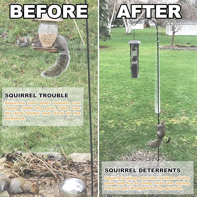 3 Pcs Outdoor Squirrel Baffle - Metal Spring Device, Anti Squirrel Barrier - Spring Coil Guard, Bird Feeder Accessories for Bird Feeder Poles Protect Seed