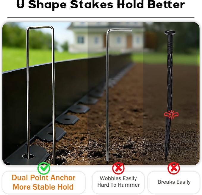 Landscape Edging 4 Inch Tall No Dig Garden Edging Border 60FT with 60 Metal Stakes,Lawn Edging for Yard, Flower Bed and Landscaping (Black, 60FT x 4 Inch)