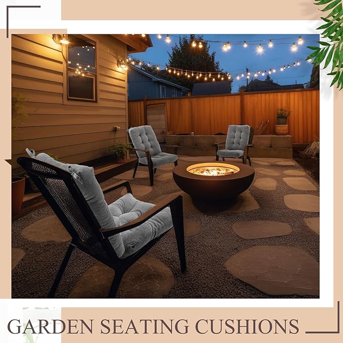 Juexica 4 Set Outdoor Patio Chair Cushions Corduroy Seat High Back Tufted Pillow Replacement Rocking Patio Chair Pads for Outdoor Indoor Home Office (Gray)