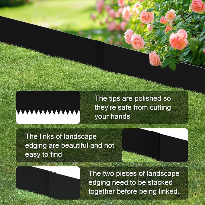 6PCS Galvanized Steel Landscape Edging Kit, 40" L x 12.5" H (20ft Total) Steel Landscape Lawn Edging for Lawn Yard, Coated Bendable Metal Strips, No-Dig Hammer-in Edging Border w/7Clips
