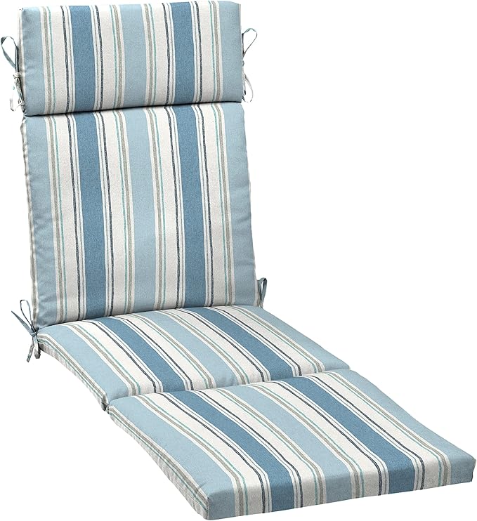 Arden Outdoor Chaise Cushion, 21 in x 72 in, Weather-Proof, Rain-Proof, Fade Resistant Patio Cushion for Chaise Lounger French Blue Linen Stripe