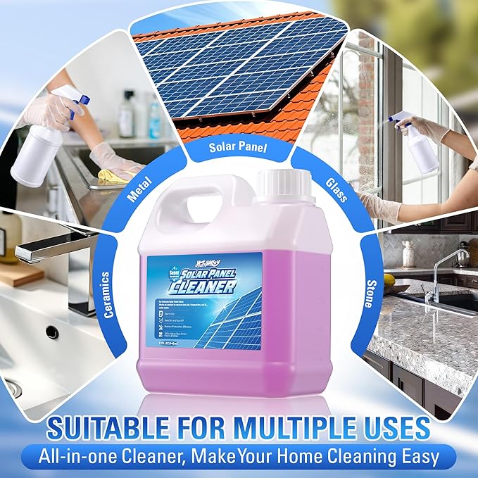Solar Panel Cleaner 32oz (20X Concentrate, Makes 150 Gallons), Solar Panel Cleaning Fast Evaporating Formula, Includes 500ml Dilution Spray Bottle (Bottle Only), Multi Surface Use