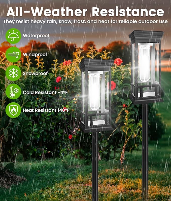 4 Pack Solar Pathway Lights Outdoor, Taller Bright Solar Path Lights Waterproof, Auto On/Off Solar Powered Garden Lights for Outside Landscape Path Yard Walkway Lawn Driveway Patio Lighting Decor