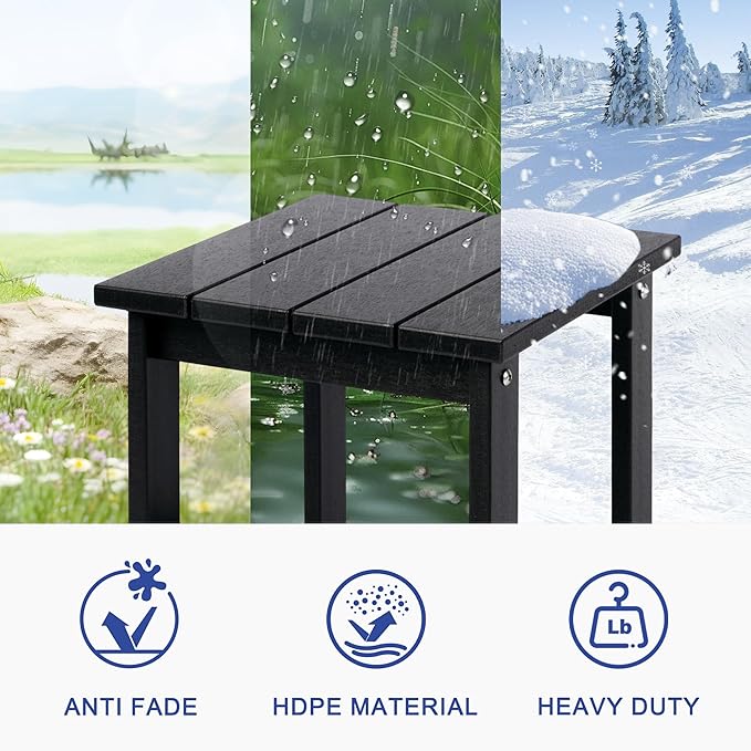 LZRS Square Patio Side Table, Heavy Duty HDPE Outdoor End Table with Wood Texture, Weatherproof Composite Table for Adirondack Chairs, Deck, Pool, Indoor/Outdoor, No Peeling or Cracking(Black)