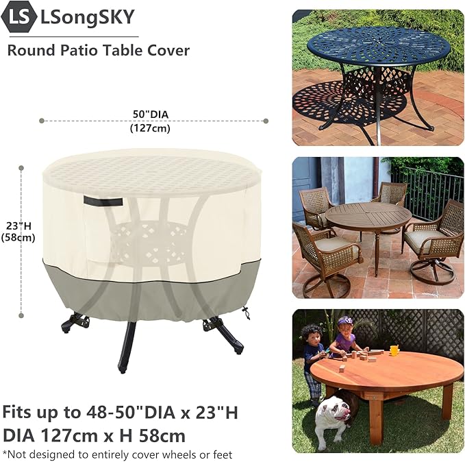 Round Patio Table Cover,Round Patio Table Covers for Outdoor Furniture Waterproof,Suitable for 48 inch Round Patio Table(48-50"DIA x 23"H),White&Grayish Green