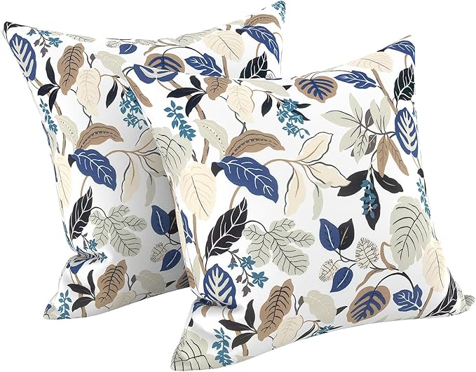 LVTXIII 2 Pack Outdoor Pillow Covers ONLY 18x18 Inch, Water-Repellent Square Decorative Cushion Covers for Patio Furniture, Garden, Sofa, Breeze Leaves Beige